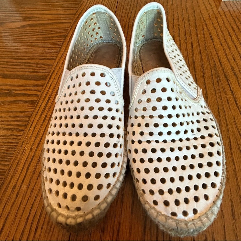 Loeffler Randall White Leather Die Cut Design  Espadrilles Loafers Size 36 EU